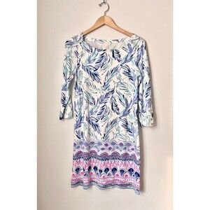 Lilly Pulitzer Sophie Sun Dress UPF50+ Tropical Vacation Feather Blue Pink Sz M